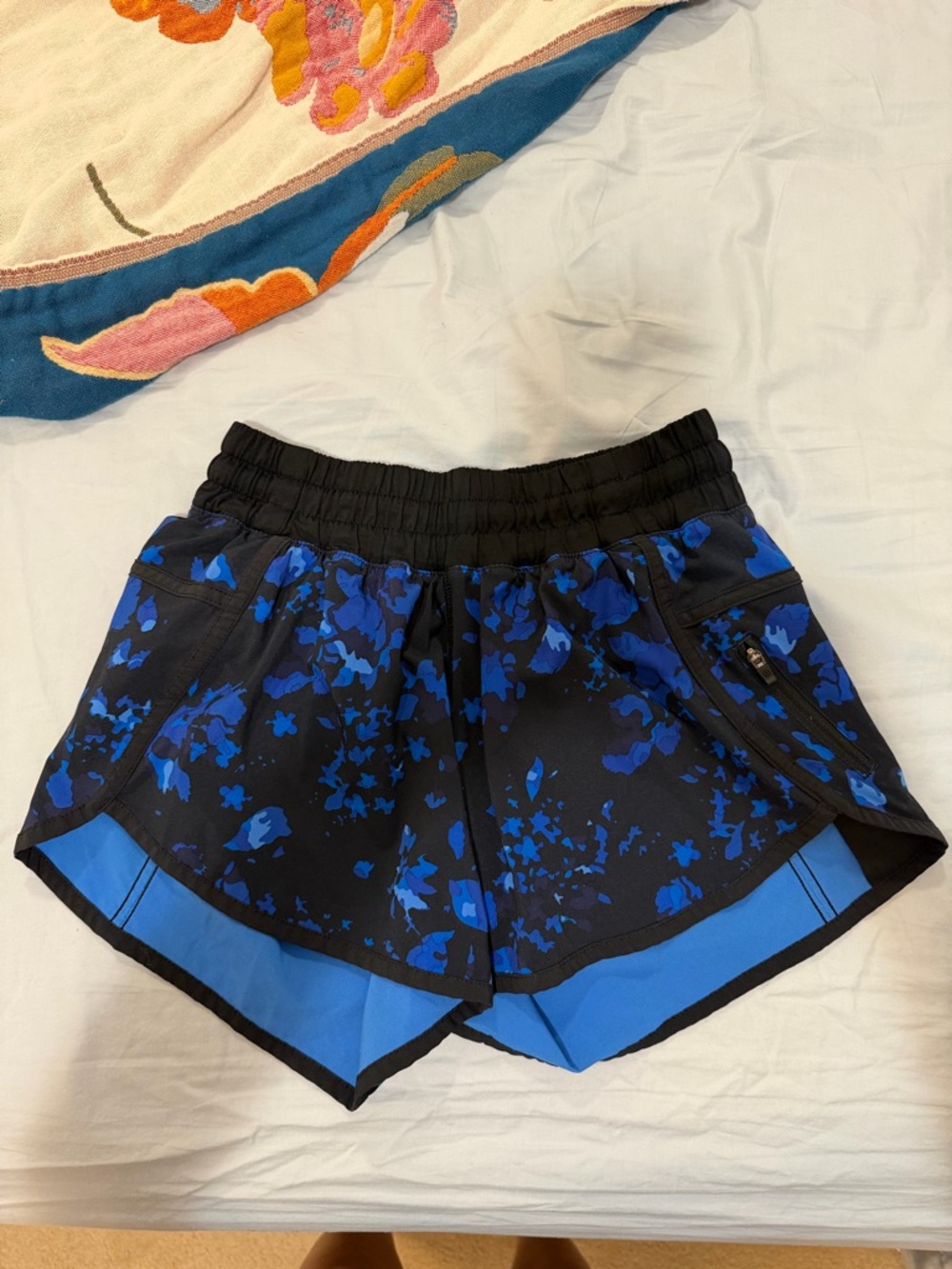 lululemon athletica Black and Blue Floral-Print Athletic Shorts